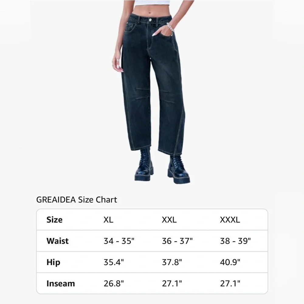 Greaidia mid-rise barrel jeans wide-leg cropped y2k jeans NWT 2 colors to choose - Picture 2 of 9